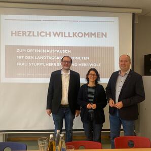 Die Landtagsabgeordneten Christoph Spies,  Lisett Stuppy und Markus Wolf.