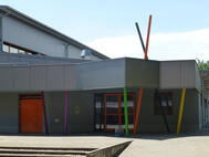 Leininger-Gymnasium, sanierte große Sporthalle, Eingangsbereich, 2014